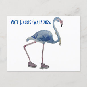 Vote Harris/Walz Flamant rose bleu avec carte post