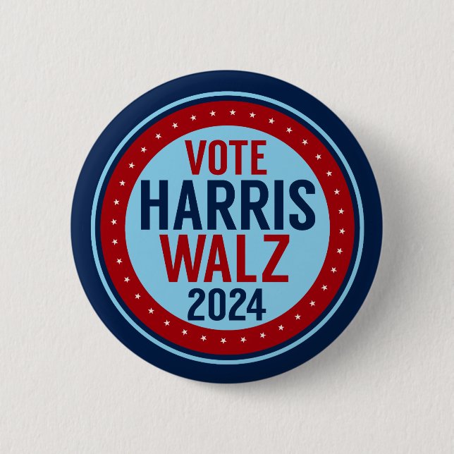 Vote Harris Walz for President 2024 Election 2 Inch Round Button (Front)