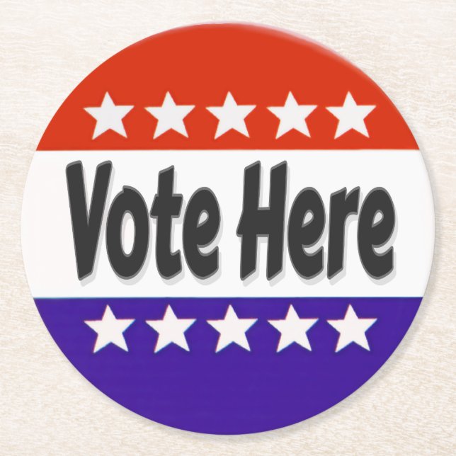 Vote Here Round Paper Coaster (Front)