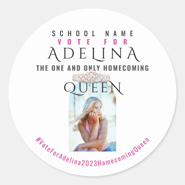 Vote Homecoming Queen Pink HOCO Photo Classic Round Sticker (Front)