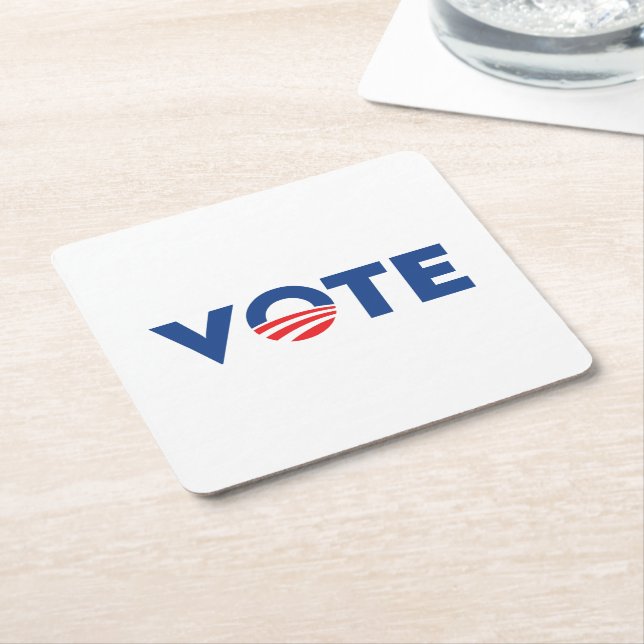 Vote hope red white and blue typography democrat square paper coaster (Angled)