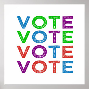 VOTE in Blue Purple Green and Red Poster