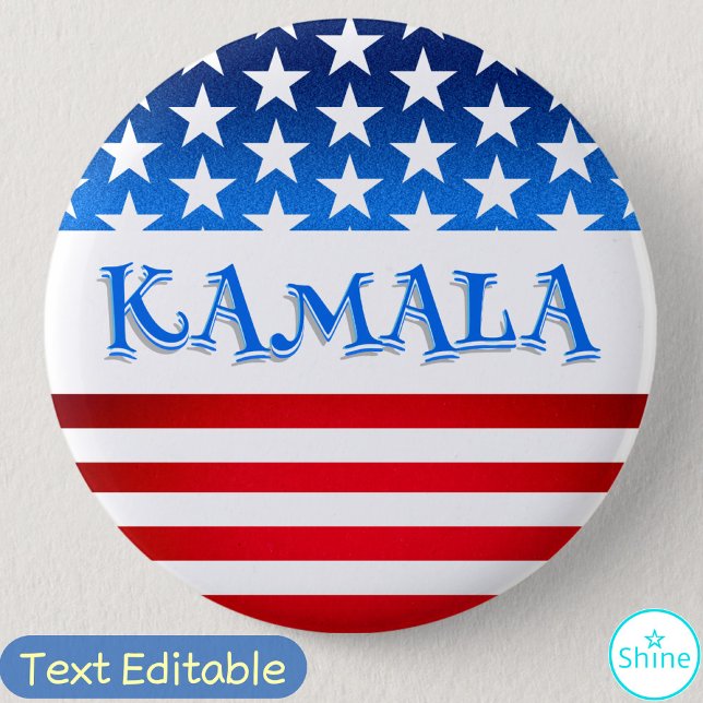 Vote Kamala Harris USA Flag Typography Custom Text 2 Inch Round Button (Creator Uploaded)