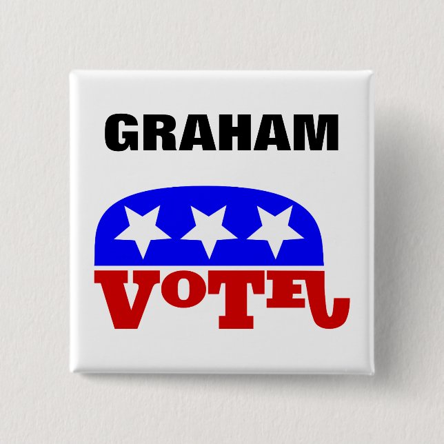Vote Lindsey Graham Republican Elephant 2 Inch Square Button (Front)