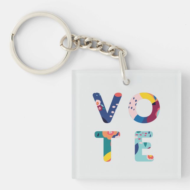Vote Modern Floral Pattern Blue Acrylic Keychain (Front)