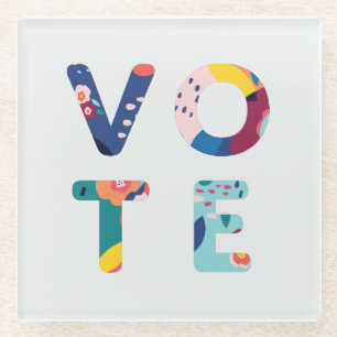 Vote Modern Floral Pattern Multicolored Coaster