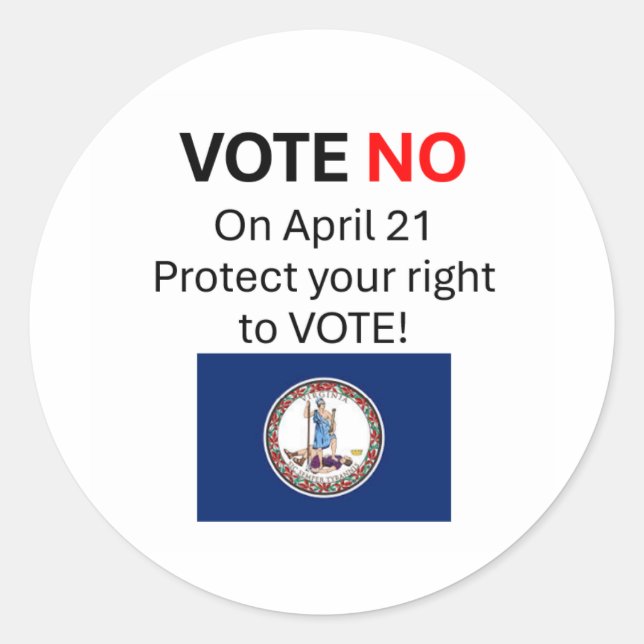Vote NO on VA Redistricting  Classic Round Sticker (Front)