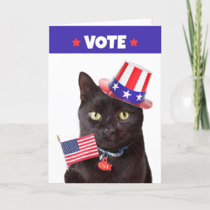 Vote Patriotic Cat With Flag and Hat Humour Holiday Card