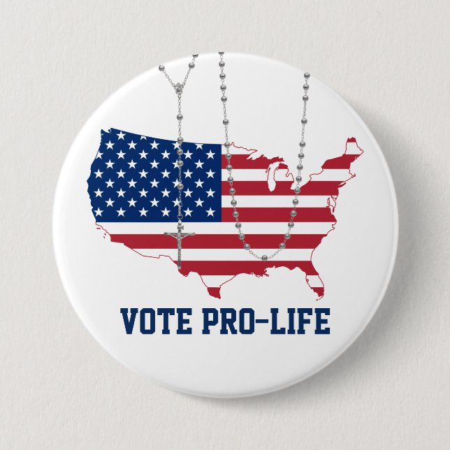 VOTE PRO-LIFE USA FLAG HOLY ROSARY CATHOLIC 3 INCH ROUND BUTTON (Front)