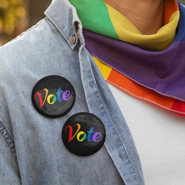 Vote Rainbow Gay Pride Political Election Black 2 Inch Round Button (Creator Uploaded)