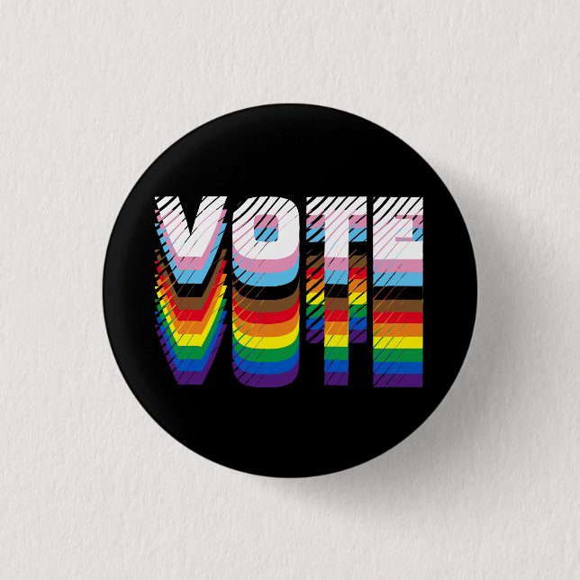 Vote rainbow typography gay pride modern graphic 1 inch round button (Front)