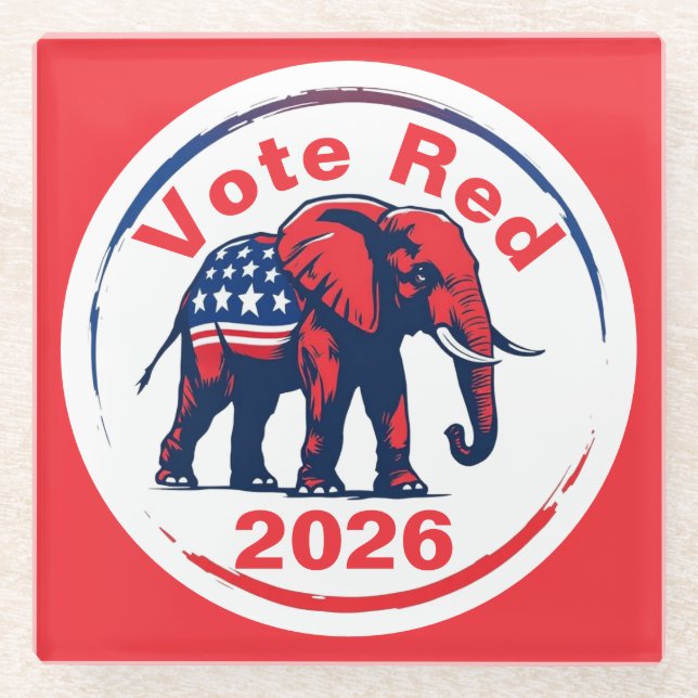 Vote Red 2026 Glass Coaster (Front)