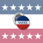 VOTE Red White and Blue Stripes 2 Inch Round Button<br><div class="desc">Vote is in blue text in the centre. A blue stripe is at the top. A red stripe is at the bottom. A white stripe is in the middle. You can change the word if desired.</div>