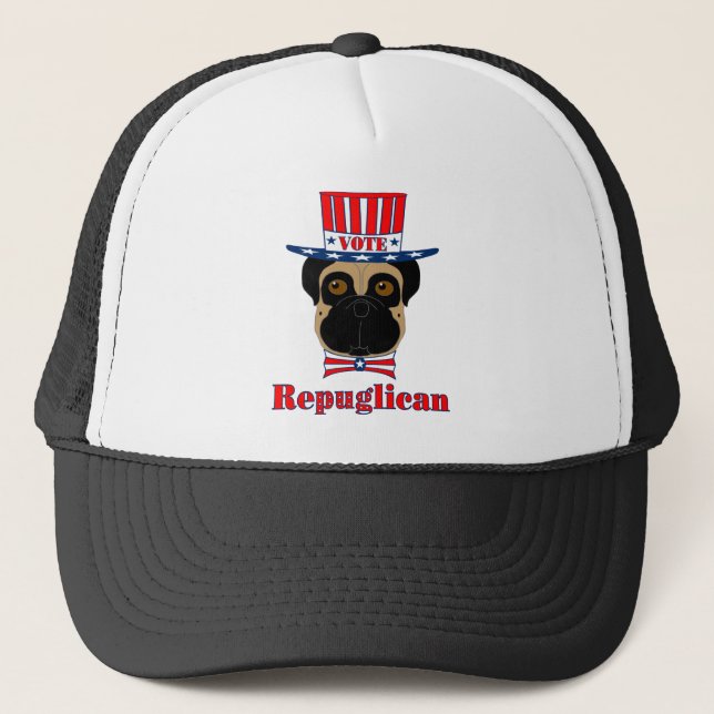 Vote rePUGlican Funny Carlin en Casquette blanc ro (Devant)