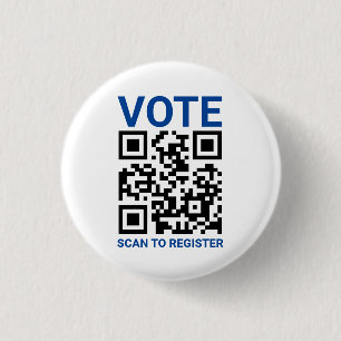 Vote Scan QR Code to register custom blue white 1 Inch Round Button