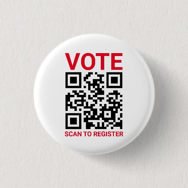 Vote Scan QR Code to register custom red white 1 Inch Round Button (Front)
