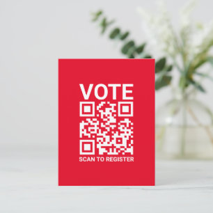 Vote Scan QR Code to register custom text red Postcard
