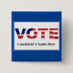 Vote Text In Flag Colours Blue Candidate's Name 2 Inch Square Button