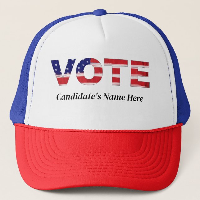 Vote Text In Flag Colours Candidate's Name Trucker Hat (Front)