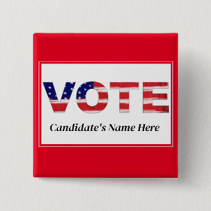 Vote Text In Flag Colours Red Candidate's Name 2 Inch Square Button