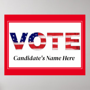 Vote Text In Flag Colours Red Candidate's Name Poster