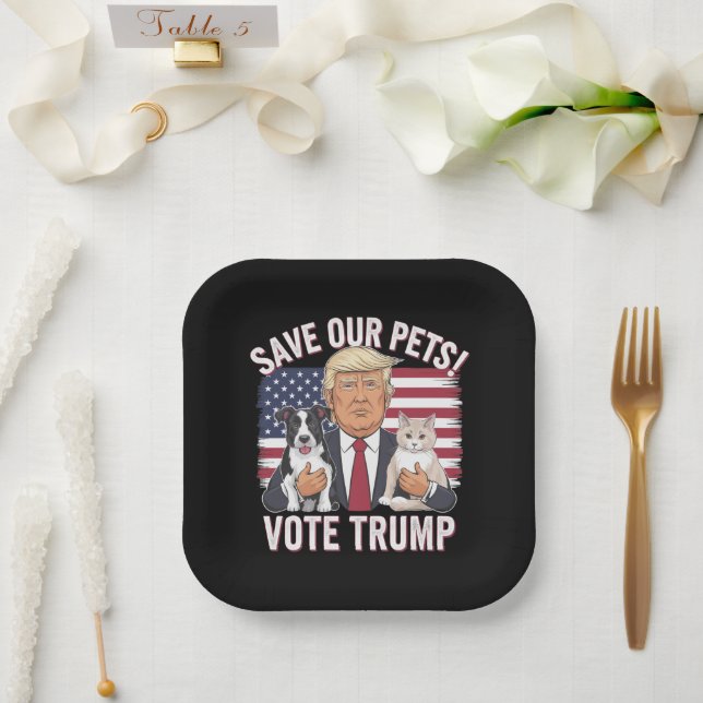 Vote Trump Save Our Pets Cats Dogs 2024 Safe Again Paper Plate (Wedding)