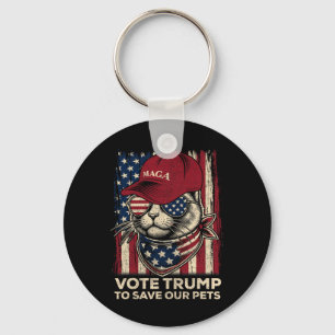 Vote Trump To Save Our Pets 2024 American Flag Gif Keychain