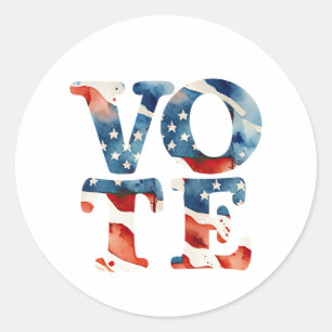 Vote USA FLAG patriotic watercolor voting election Classic Round Sticker
