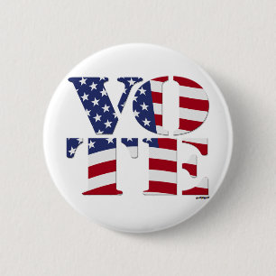 VOTE "V O T E" with US FLAG 2 Inch Round Button