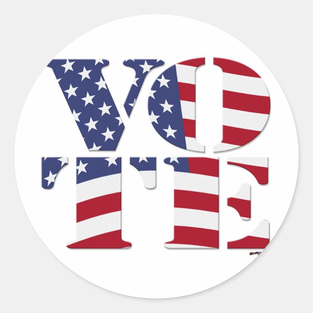 VOTE "V O T E" with US FLAG Classic Round Sticker (Front)