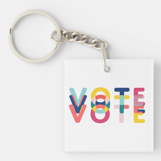 Vote Vibrant Rainbow Blue Orange Green Keychain (Front)