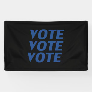 "Vote vote vote" blue letters, black background Banner