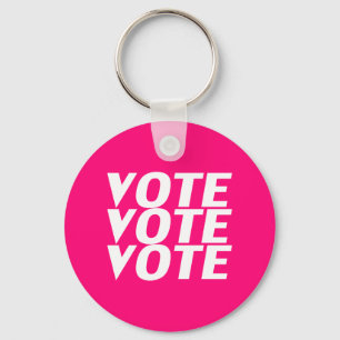 Vote vote vote hot pink magenta fuchsia white keychain