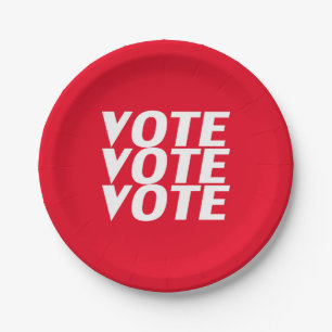 Vote vote vote red and white modern typography paper plate