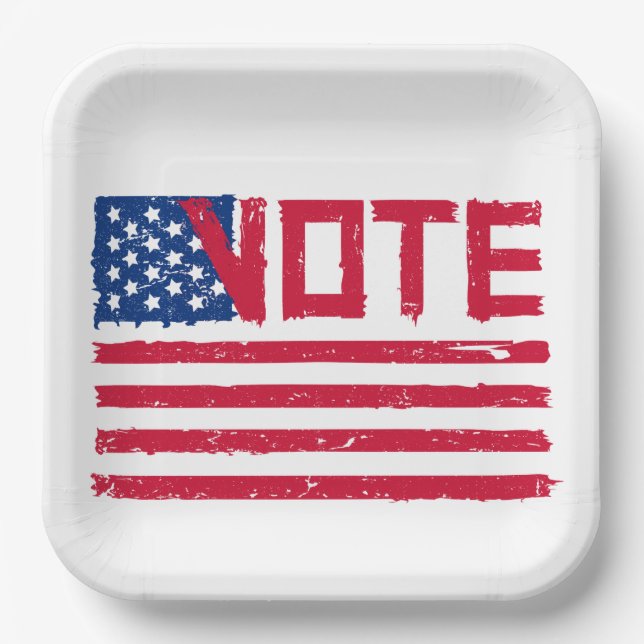Vote With USA Flag  Paper Plate (Front)