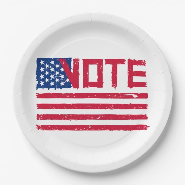 Vote With USA Flag  Paper Plates (Front)