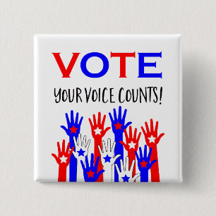 Vote! Your voice counts! Patriotic hands stars 2 Inch Square Button