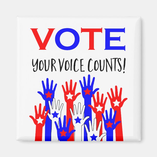 Vote! Your voice counts! Patriotic hands stars Magnet (Front)