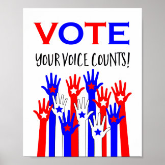 Vote! Your voice counts! Patriotic hands stars Poster