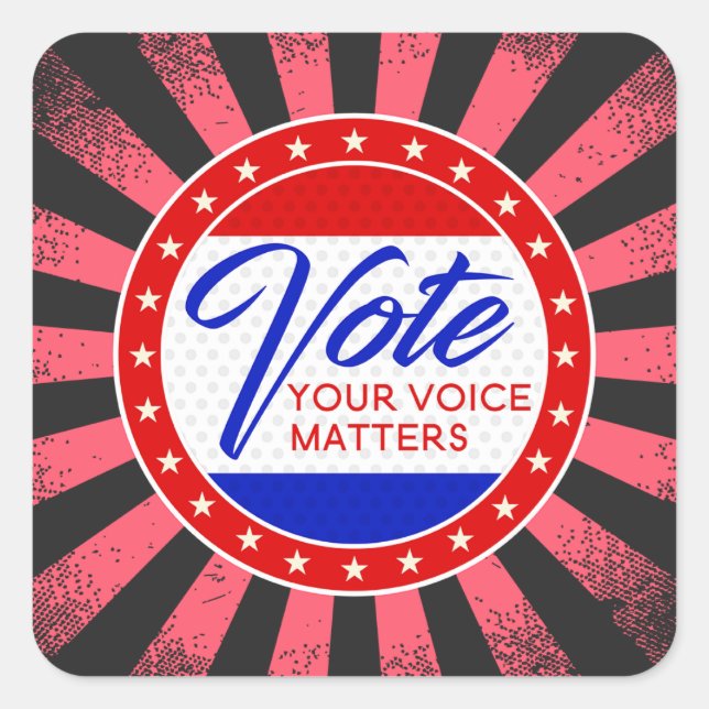 Vote your voice matters star rays red white & blue square sticker (Front)