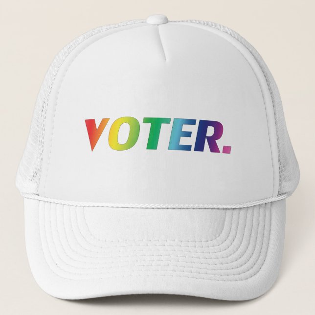 "voter" pride rainbow colours trucker hat (Front)