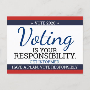 Voting is Your Responsibility. Vote Election 2020 Postcard