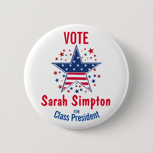 voting poster class president, student council 2 inch round button (Front)