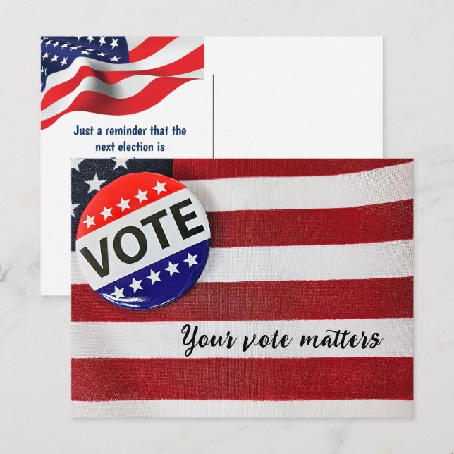Voting Reminder With American Flag Postcard (Front/Back)
