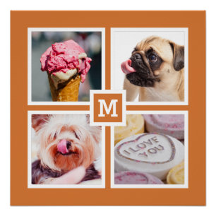 VOTRE 4 PHOTOS & MONOGRAM poster personnalisé