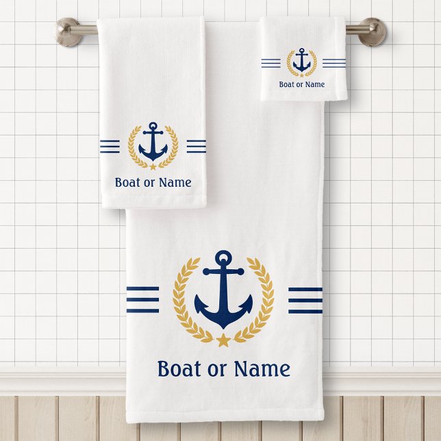 Votre bateau ou nom Ancre Gold Laurel Stripes Blan (Créateur téléchargé)