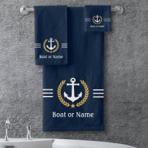 Votre bateau ou nom Ancre Gold Laurel Stripes Bleu