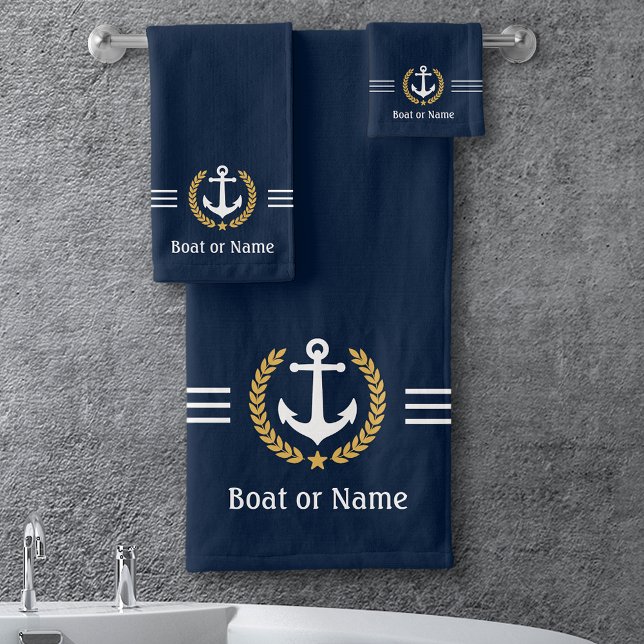 Votre bateau ou nom Ancre Gold Laurel Stripes Bleu (Créateur téléchargé)