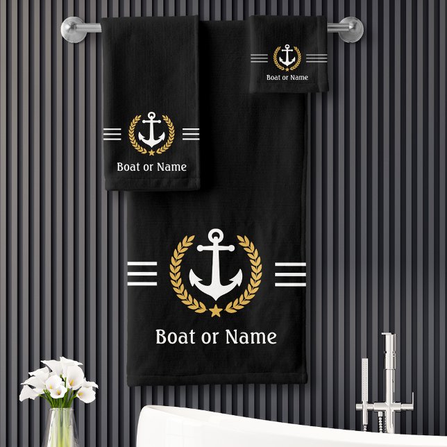 Votre bateau ou nom Ancre Gold Laurel Stripes Noir (Créateur téléchargé)
