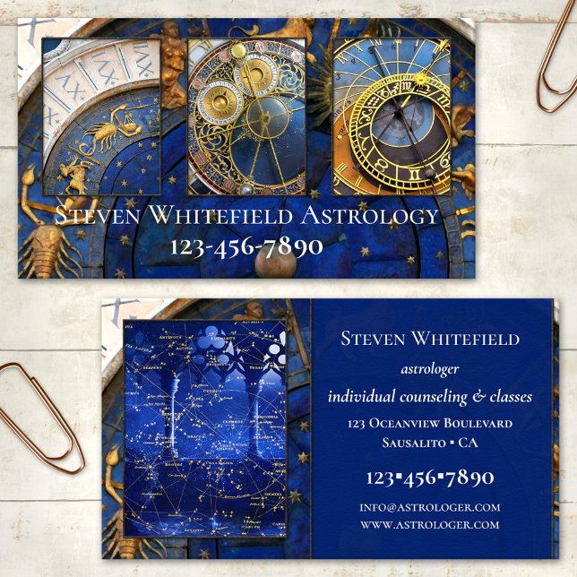Votre Carte de visite d'astrologue professionnel d (Astrology business card featuring your photos framed by an astrological clock)